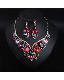 Elegant and Noble Style Bling Crystal Design Wedding/ Party Necklace and Earrings Set - Multicolor