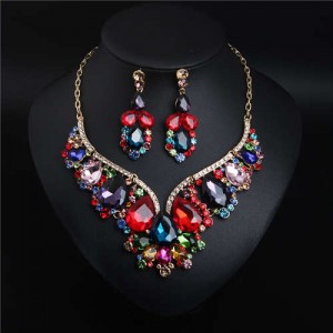 Elegant and Noble Style Bling Crystal Design Wedding/ Party Necklace and Earrings Set - Multicolor