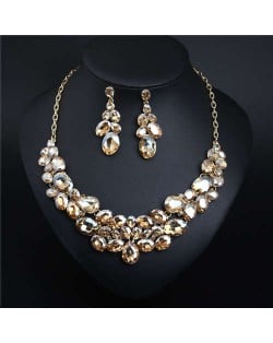 Classic Design Glass Gem Inserted Women Statement Bib Necklace and Earrings Set - Champagne
