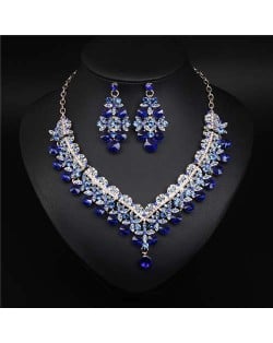 V Shape Water Drop Design Evening Dress Luxury Jewelry Wholesale Necklace and Earrings - Blue
