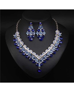 V Shape Water Drop Design Evening Dress Luxury Jewelry Wholesale Necklace and Earrings - Blue