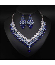 V Shape Water Drop Design Evening Dress Luxury Jewelry Wholesale Necklace and Earrings - Blue