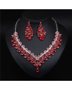 V Shape Water Drop Design Evening Dress Luxury Jewelry Wholesale Necklace and Earrings - Red