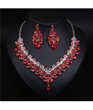 V Shape Water Drop Design Evening Dress Luxury Jewelry Wholesale Necklace and Earrings - Red
