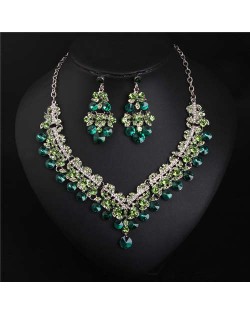 V Shape Water Drop Design Evening Dress Luxury Jewelry Wholesale Necklace and Earrings - Green