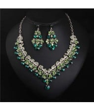 V Shape Water Drop Design Evening Dress Luxury Jewelry Wholesale Necklace and Earrings - Green