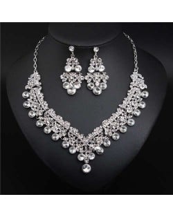 V Shape Water Drop Design Evening Dress Luxury Jewelry Wholesale Necklace and Earrings - White