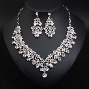 V Shape Water Drop Design Evening Dress Luxury Jewelry Wholesale Necklace and Earrings - White