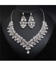 V Shape Water Drop Design Evening Dress Luxury Jewelry Wholesale Necklace and Earrings - White