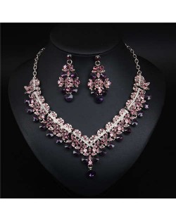 V Shape Water Drop Design Evening Dress Luxury Jewelry Wholesale Necklace and Earrings - Grape