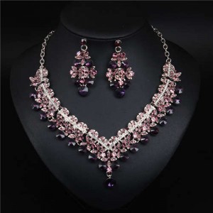 V Shape Water Drop Design Evening Dress Luxury Jewelry Wholesale Necklace and Earrings - Grape