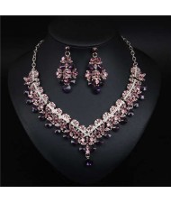 V Shape Water Drop Design Evening Dress Luxury Jewelry Wholesale Necklace and Earrings - Grape