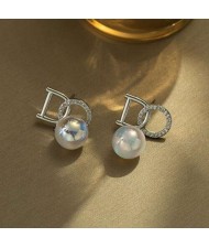 Fashionable Alphabet Design Elegant Pearl 14K Gold Plated Earrings - Silver