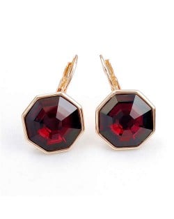 Simple Octagon Design Crystal Inlaid 18K Gold Plated Earrings - Red