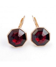 Simple Octagon Design Crystal Inlaid 18K Gold Plated Earrings - Red