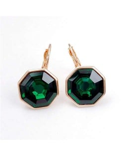 Simple Octagon Design Crystal Inlaid 18K Gold Plated Earrings - Green