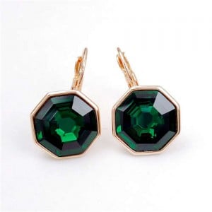 Simple Octagon Design Crystal Inlaid 18K Gold Plated Earrings - Green