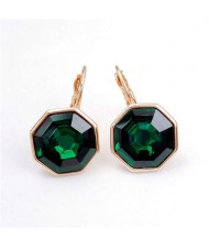 Simple Octagon Design Crystal Inlaid 18K Gold Plated Earrings - Green
