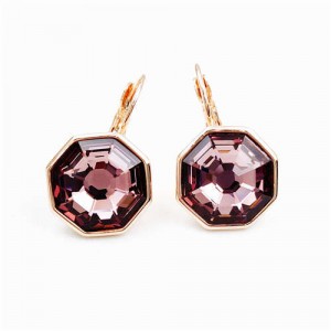 Simple Octagon Design Crystal Inlaid 18K Gold Plated Earrings - Pink