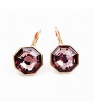 Simple Octagon Design Crystal Inlaid 18K Gold Plated Earrings - Pink