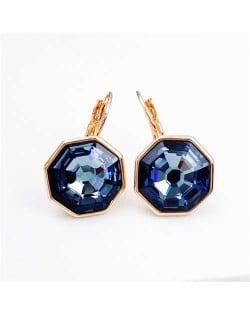 Simple Octagon Design Crystal Inlaid 18K Gold Plated Earrings - Blue