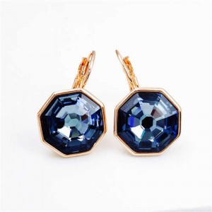 Simple Octagon Design Crystal Inlaid 18K Gold Plated Earrings - Blue