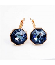 Simple Octagon Design Crystal Inlaid 18K Gold Plated Earrings - Blue