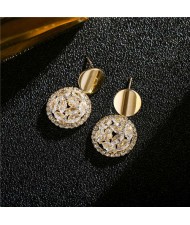 Shining Cubic Zirconia Hollow-out Round Dangle Luxurious 14K Gold Plated Earrings