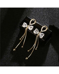 Bling Bow-knot Korean Fashion Long Tassel 18K Gold Plated Luxury Earrings - Golden