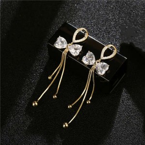 Bling Bow-knot Korean Fashion Long Tassel 18K Gold Plated Luxury Earrings - Golden