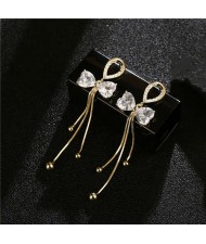 Bling Bow-knot Korean Fashion Long Tassel 18K Gold Plated Luxury Earrings - Golden