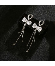 Bling Bow-knot Korean Fashion Long Tassel 18K Platinum Plated Luxury Earrings - Platinum