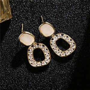 Geometric Trapezoid Design Glistening Cubic Zirconia Pendant 18K Gold Plated Copper Earrings - Golden