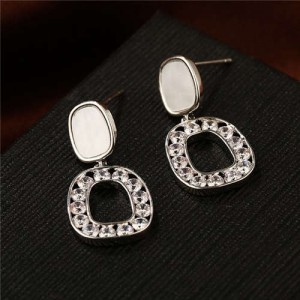 Geometric Trapezoid Design Glistening Cubic Zirconia Pendant 18K Platinum Plated Copper Earrings - Platinum
