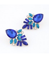 Elegant Blue Gems Pieced Floral Ear Studs