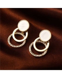 Bussiness Women Style Geometric Circles Design 18K Gold Plated Earrings - Golden