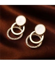 Bussiness Women Style Geometric Circles Design 18K Gold Plated Earrings - Golden