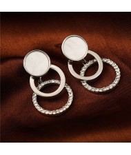 Bussiness Women Style Geometric Circles Design 18K Platinum Plated Earrings - Platinum
