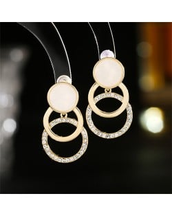 Bussiness Women Style Geometric Circles Design 18K Gold Plated Earrings - Golden