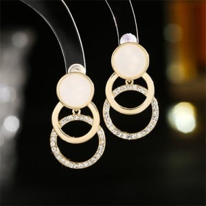 Bussiness Women Style Geometric Circles Design 18K Gold Plated Earrings - Golden