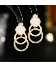 Bussiness Women Style Geometric Circles Design 18K Gold Plated Earrings - Golden