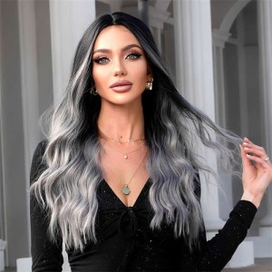U.S. Fashion Centre Parting Gradient Bluish Gray Curly Long Synthetic Women Wig