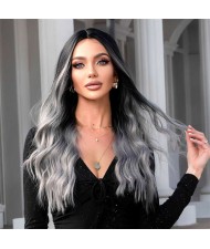 U.S. Fashion Centre Parting Gradient Bluish Gray Curly Long Synthetic Women Wig