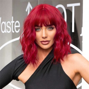 European and U.S. High Fashion Red Bob Style Short Curly Hair Synthetic Women Wig