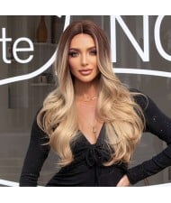 European and American Style Middle Part Brown Fashion Lady's Big Wavy Long Curly Hair Synthetic Women Wig