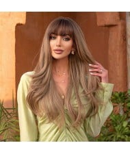 European and American Style Qi Bangs Dyed Brown Long Straight Hair Synthetic Women Wig