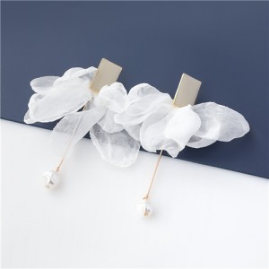 Cloth Flower Design Pearl Pendant Fashion Earrings