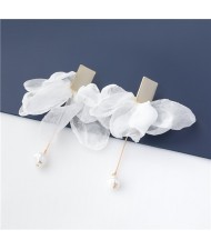 Cloth Flower Design Pearl Pendant Fashion Earrings