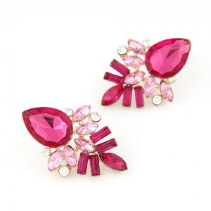 Elegant Pink Gems Pieced Floral Ear Studs
