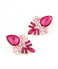 Elegant Pink Gems Pieced Floral Ear Studs